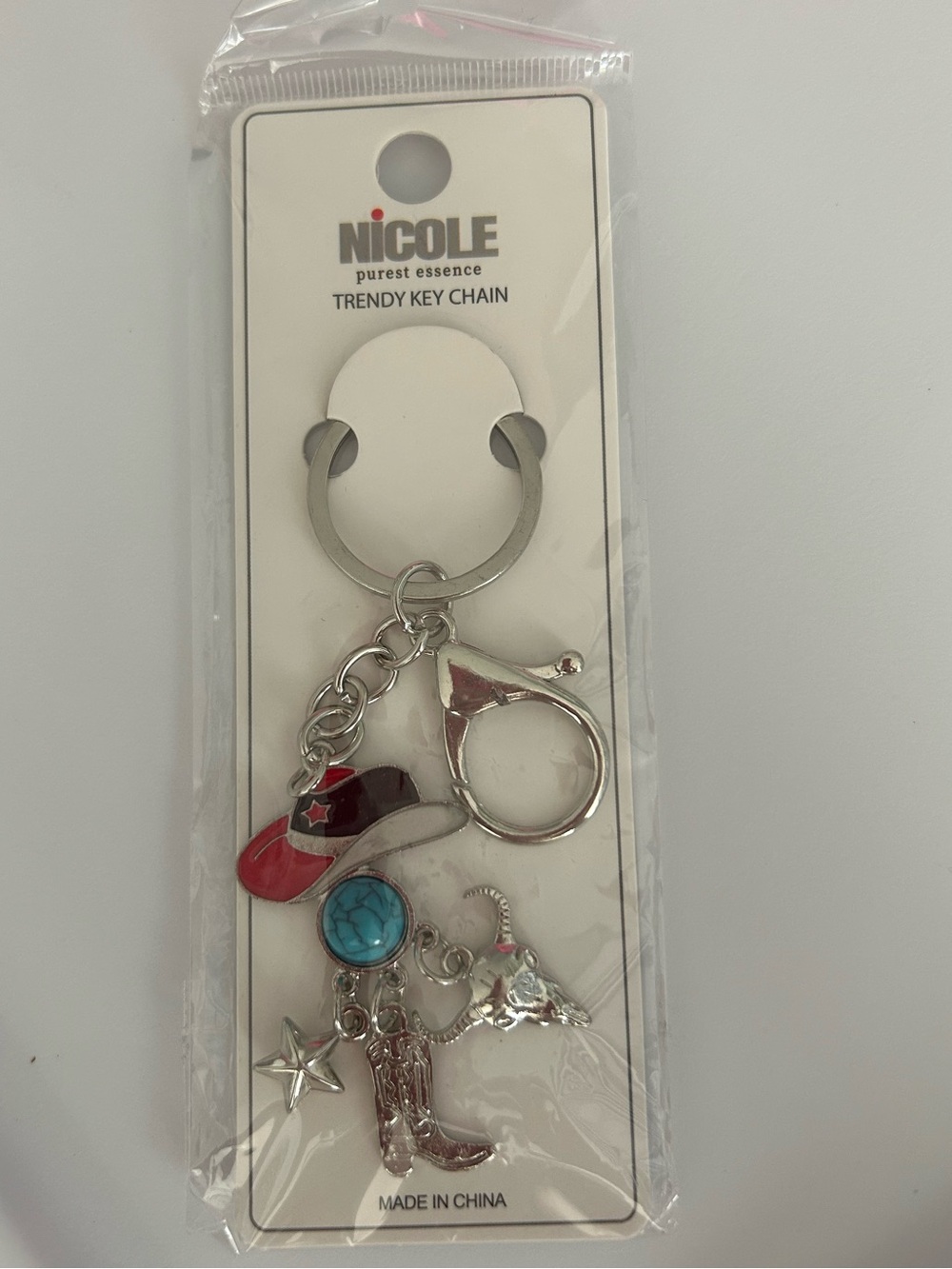 NICOLE Western Cowgirl Keychain Bag Charm Turquoise Boot Skull NWT